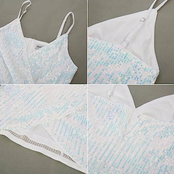 Gorgeous GRACE KARIN Spaghetti Bodycon White w/Allover Sequins, Size M, Like New - Picture 7 of 8